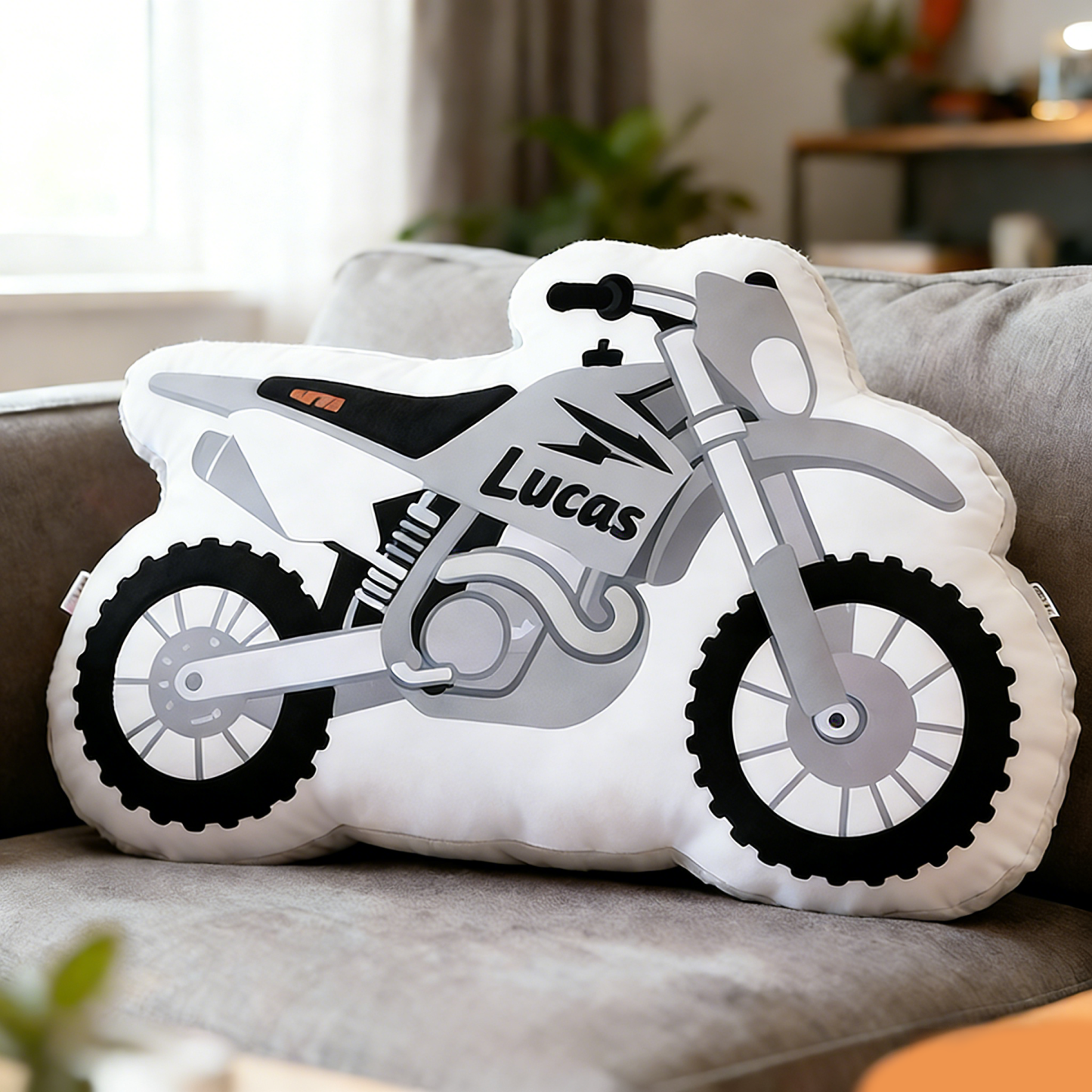 Personalized Motorcycle Pillow Custom Name 3D Graphic Print Cushion Gift for Bikers and Motorcycle Fans