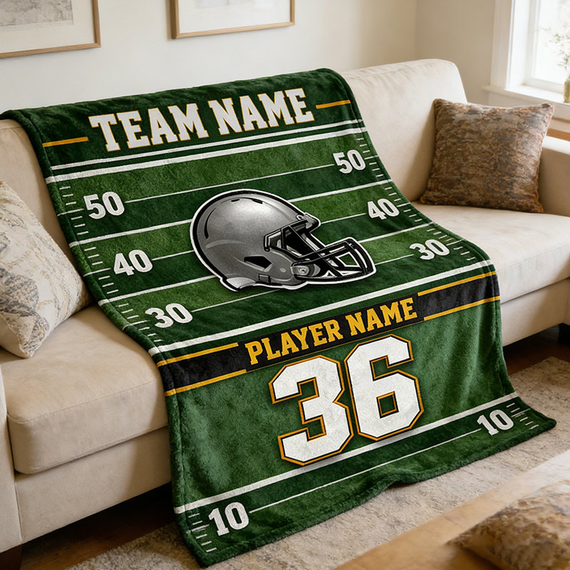 Personalized Football Helmet Blanket with Custom Team Name and Number Design Gift for Football Team Members