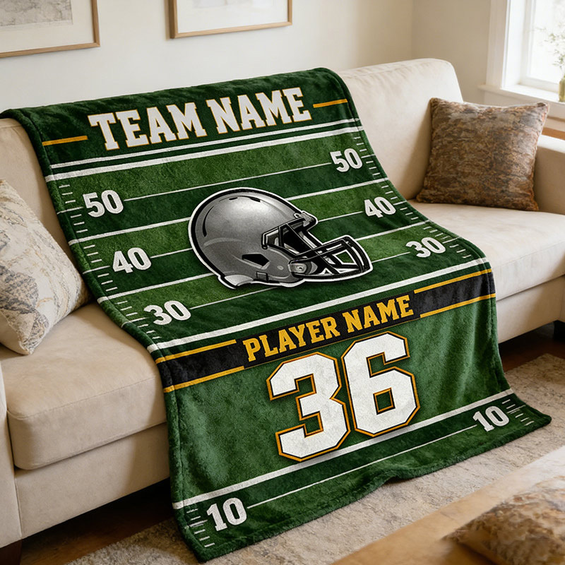 Personalized Football Helmet Blanket with Custom Team Name and Number 