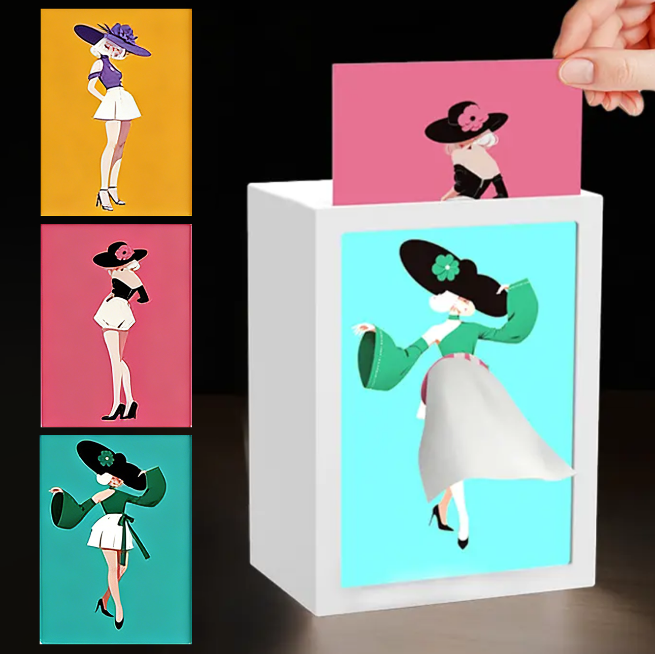 Illuminated photo frame tissue box with replaceable patterns, multi-functional tissue box for desktops, dining tables, beds, and cabinets.