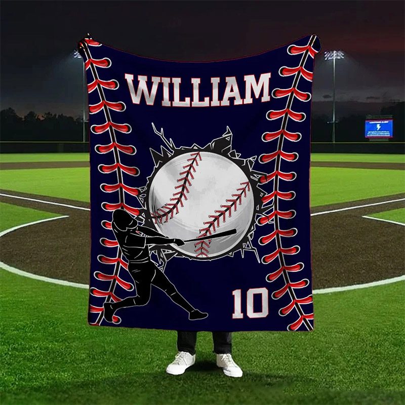 Personalized Baseball Blanket with Custom Name and Number Design