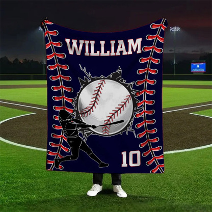 Personalized Baseball Blanket with Custom Name and Number Design
