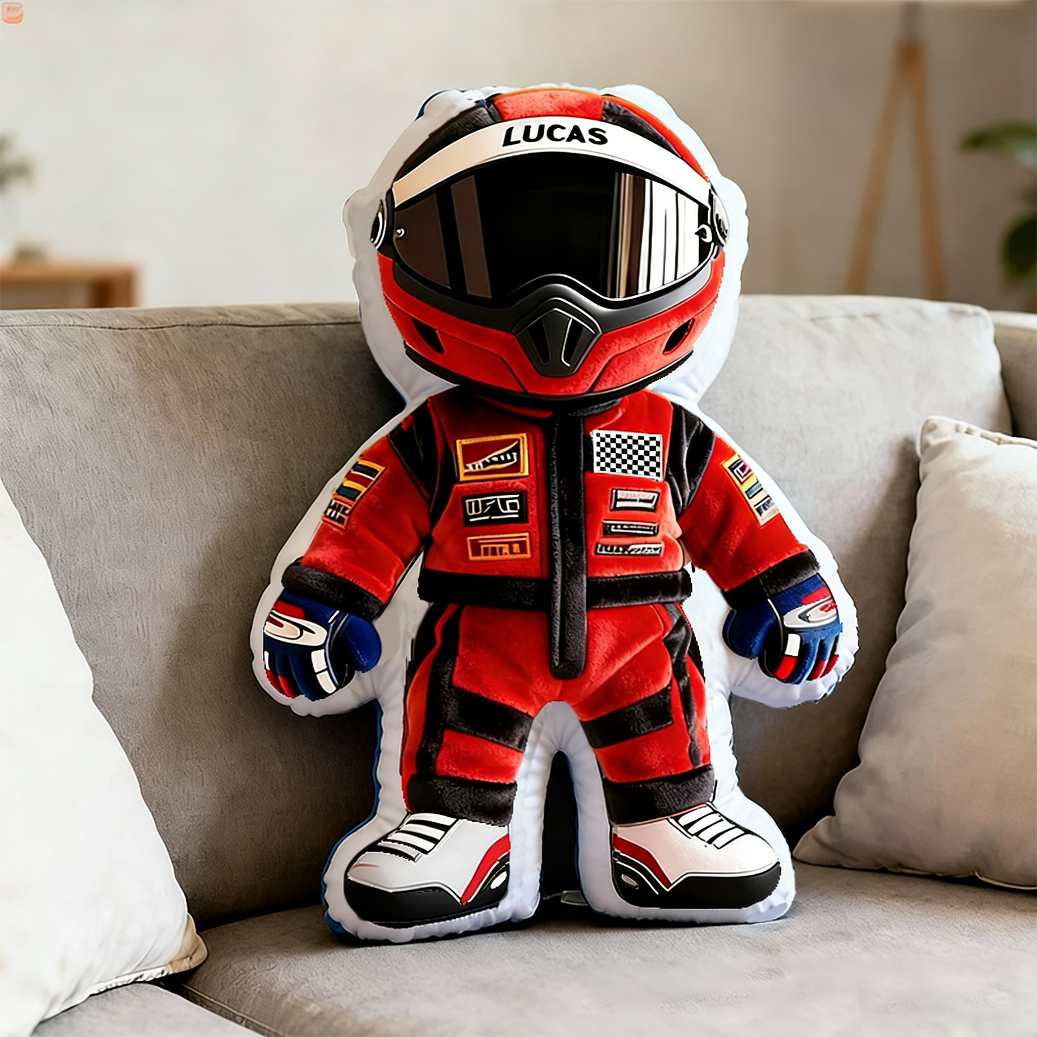 Personalized Racer Throw Pillow Custom Name Graphic 3D Print Design Cushion Gift for Racers and Racing Lovers