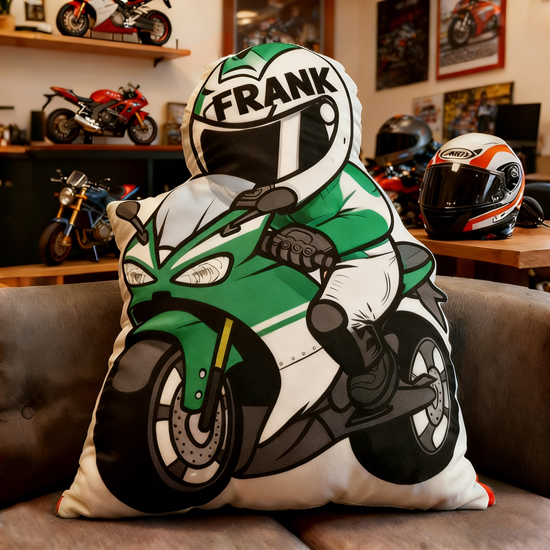 Personalized Biker Shaped Pillow Custom Name Cushion Gift for Motorcyclists and Motorcycle Enthusiasts