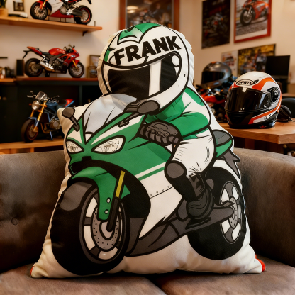 Personalized Biker Shaped Pillow Custom Name Cushion Gift for Motorcyclists and Motorcycle Enthusiasts