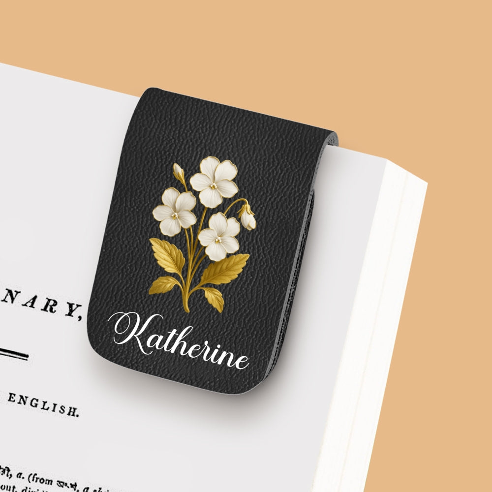 Flower Of The Month - Personalized Custom Leather Bookmark