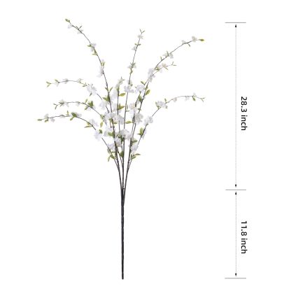 4 Pcs Artificial Cherry Blossom Flowers for Indoor Spring Decor, Faux Long Stem Peach Branches for Home Wedding Table Vase Summer Centerpieces Arrangement Decoration(White)