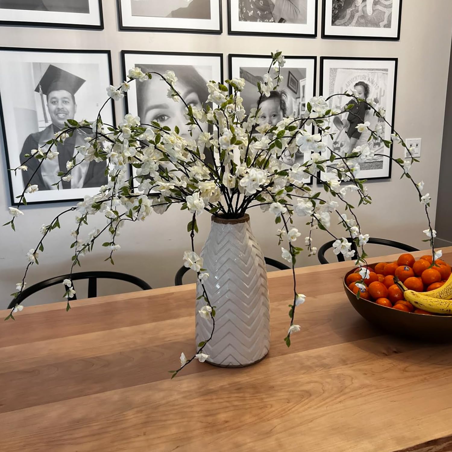 4 Pcs Artificial Cherry Blossom Flowers for Indoor Spring Decor, Faux Long Stem Peach Branches for Home Wedding Table Vase Summer Centerpieces Arrangement Decoration(White)