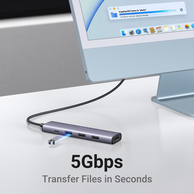 5-in-1 USB-C Hub ⚡ 4K HDMI, 100W Power Delivery, 3 USB-A Ports 🔌 for MacBook, iPhone & More 📱