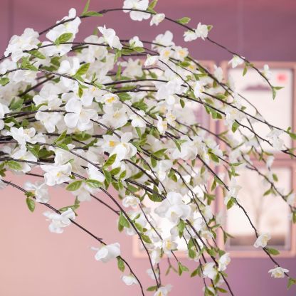 4 Pcs Artificial Cherry Blossom Flowers for Indoor Spring Decor, Faux Long Stem Peach Branches for Home Wedding Table Vase Summer Centerpieces Arrangement Decoration(White)