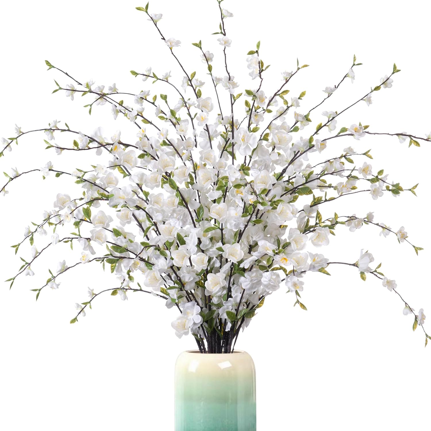 4 Pcs Artificial Cherry Blossom Flowers for Indoor Spring Decor, Faux Long Stem Peach Branches for Home Wedding Table Vase Summer Centerpieces Arrangement Decoration(White)