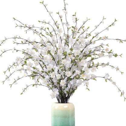 4 Pcs Artificial Cherry Blossom Flowers for Indoor Spring Decor, Faux Long Stem Peach Branches for Home Wedding Table Vase Summer Centerpieces Arrangement Decoration(White)