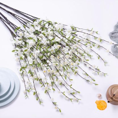 4 Pcs Artificial Cherry Blossom Flowers for Indoor Spring Decor, Faux Long Stem Peach Branches for Home Wedding Table Vase Summer Centerpieces Arrangement Decoration(White)