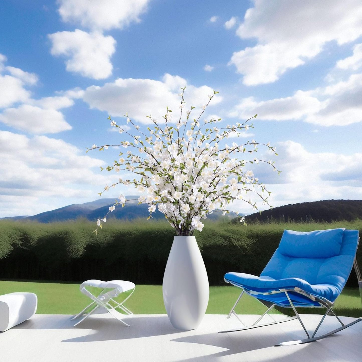 4 Pcs Artificial Cherry Blossom Flowers for Indoor Spring Decor, Faux Long Stem Peach Branches for Home Wedding Table Vase Summer Centerpieces Arrangement Decoration(White)