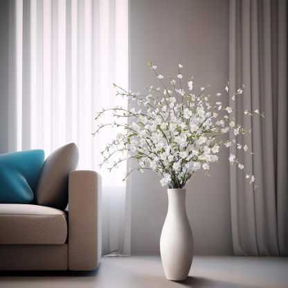 4 Pcs Artificial Cherry Blossom Flowers for Indoor Spring Decor, Faux Long Stem Peach Branches for Home Wedding Table Vase Summer Centerpieces Arrangement Decoration(White)