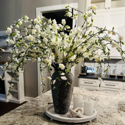 4 Pcs Artificial Cherry Blossom Flowers for Indoor Spring Decor, Faux Long Stem Peach Branches for Home Wedding Table Vase Summer Centerpieces Arrangement Decoration(White)