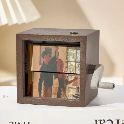 Custom Photo Flipbook Frame Animation Machine Mechanical Hand-cranked Flipbook Box Photo Album with Light Black Walnut Anniversary Gifts
