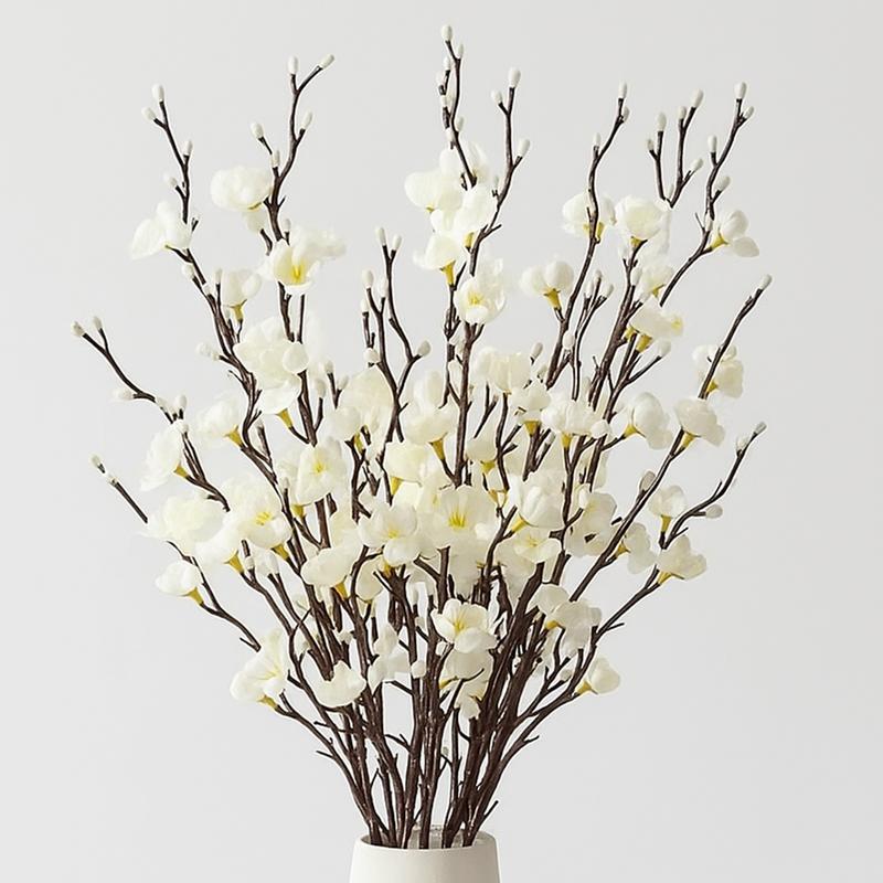 12/24Pcs Artificial Cherry Blossom Long Stems Faux Silk Flowers, Reali