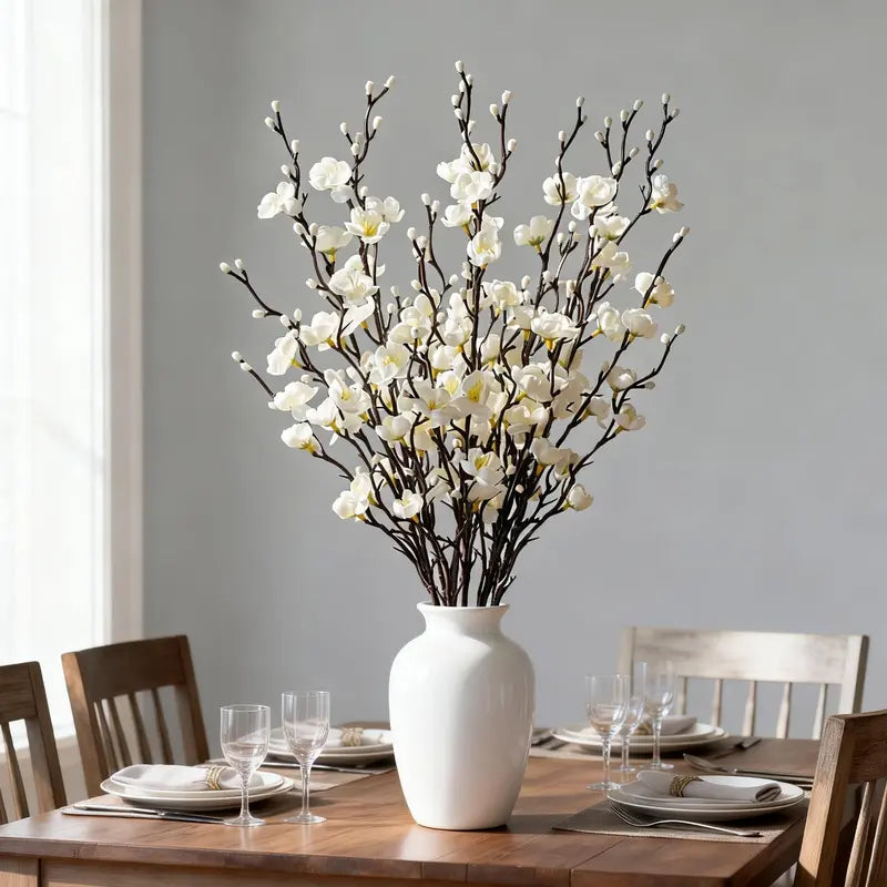 12/24Pcs Artificial Cherry Blossom Long Stems Faux Silk Flowers, Realistic Decorative Floral Arrangement for Home Decor Table Floor Centerpiece Hotel Office Wedding Party Garden All Season Decor(vase not included)