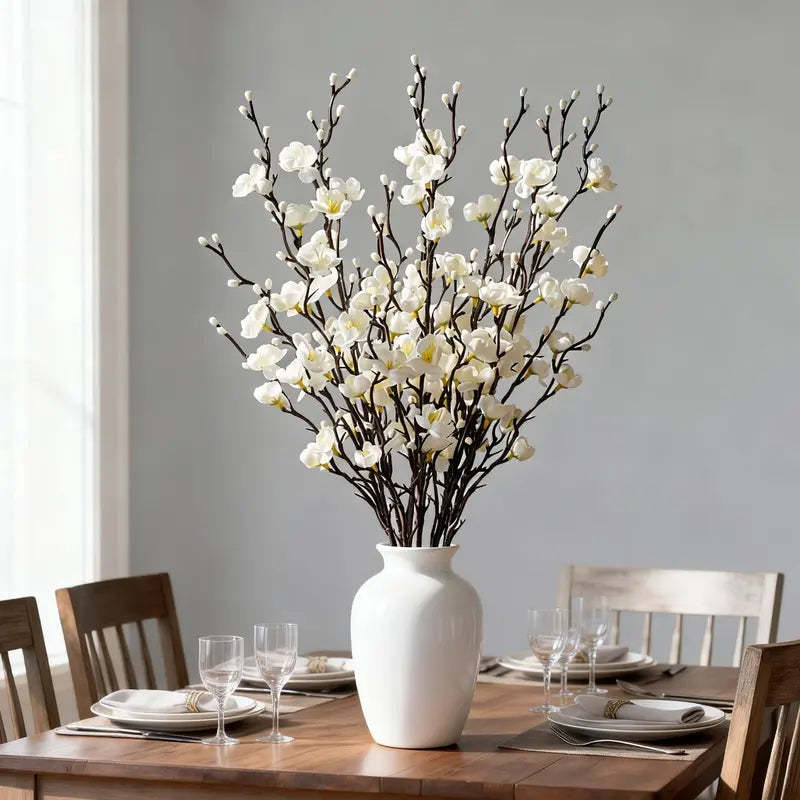 12/24Pcs Artificial Cherry Blossom Long Stems Faux Silk Flowers, Realistic Decorative Floral Arrangement for Home Decor Table Floor Centerpiece Hotel Office Wedding Party Garden All Season Decor(vase not included)