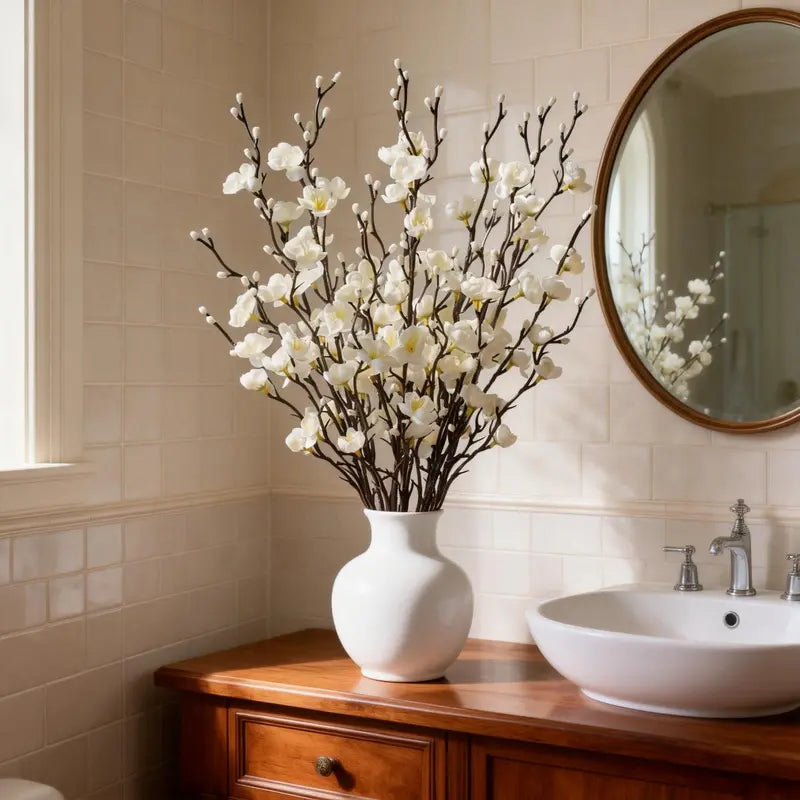 12/24Pcs Artificial Cherry Blossom Long Stems Faux Silk Flowers, Realistic Decorative Floral Arrangement for Home Decor Table Floor Centerpiece Hotel Office Wedding Party Garden All Season Decor(vase not included)