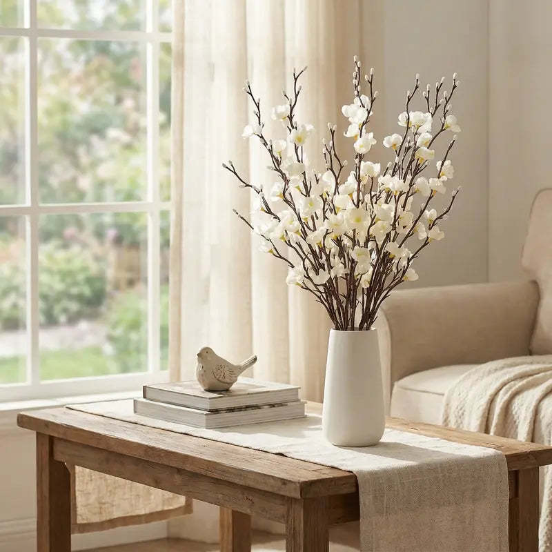 12/24Pcs Artificial Cherry Blossom Long Stems Faux Silk Flowers, Realistic Decorative Floral Arrangement for Home Decor Table Floor Centerpiece Hotel Office Wedding Party Garden All Season Decor(vase not included)