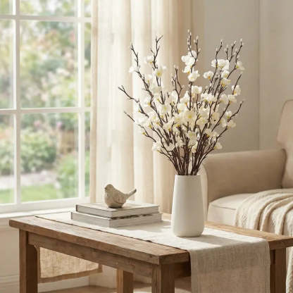 12/24Pcs Artificial Cherry Blossom Long Stems Faux Silk Flowers, Realistic Decorative Floral Arrangement for Home Decor Table Floor Centerpiece Hotel Office Wedding Party Garden All Season Decor(vase not included)