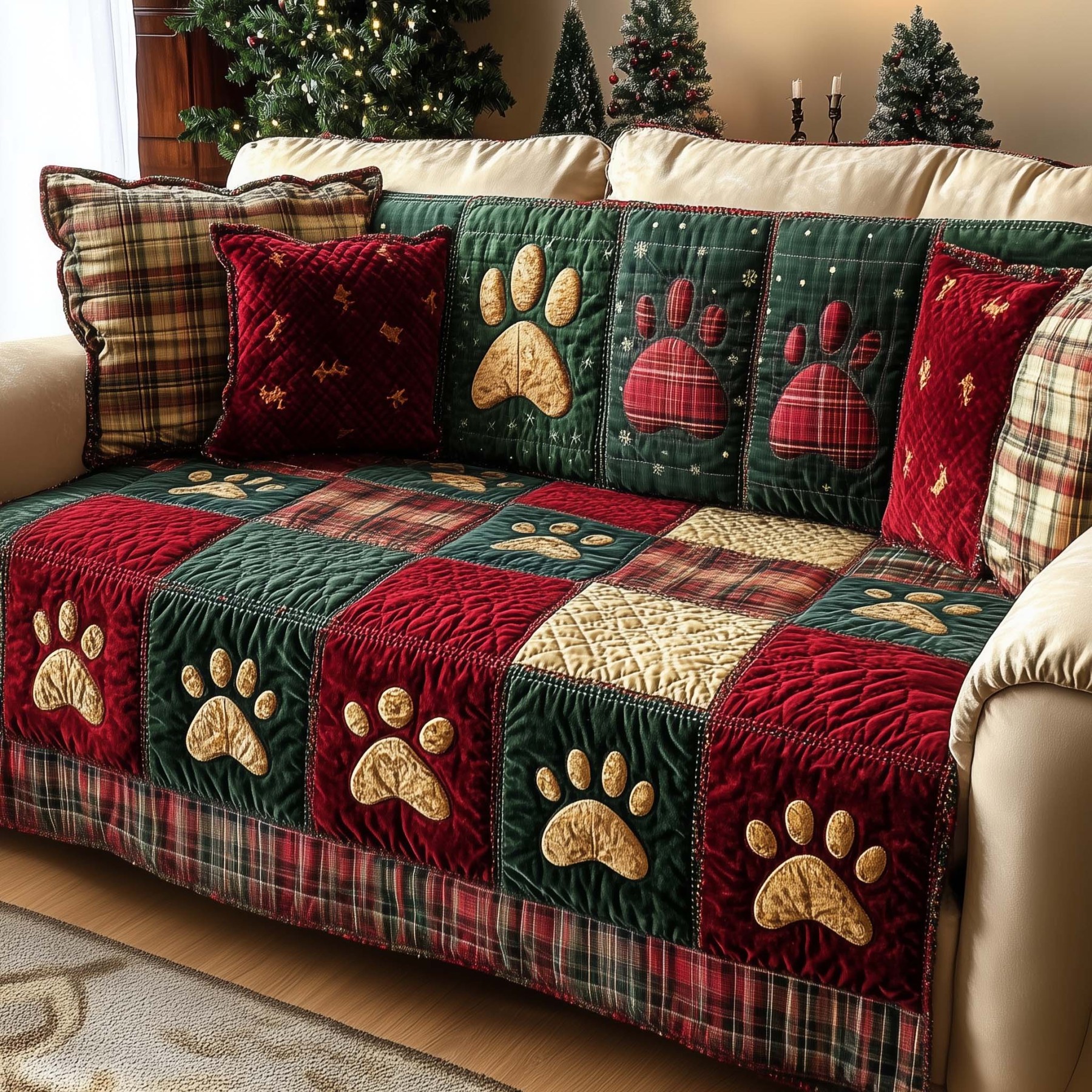 Lovely Paws Quilted Sofa Cover GFTOTL5294