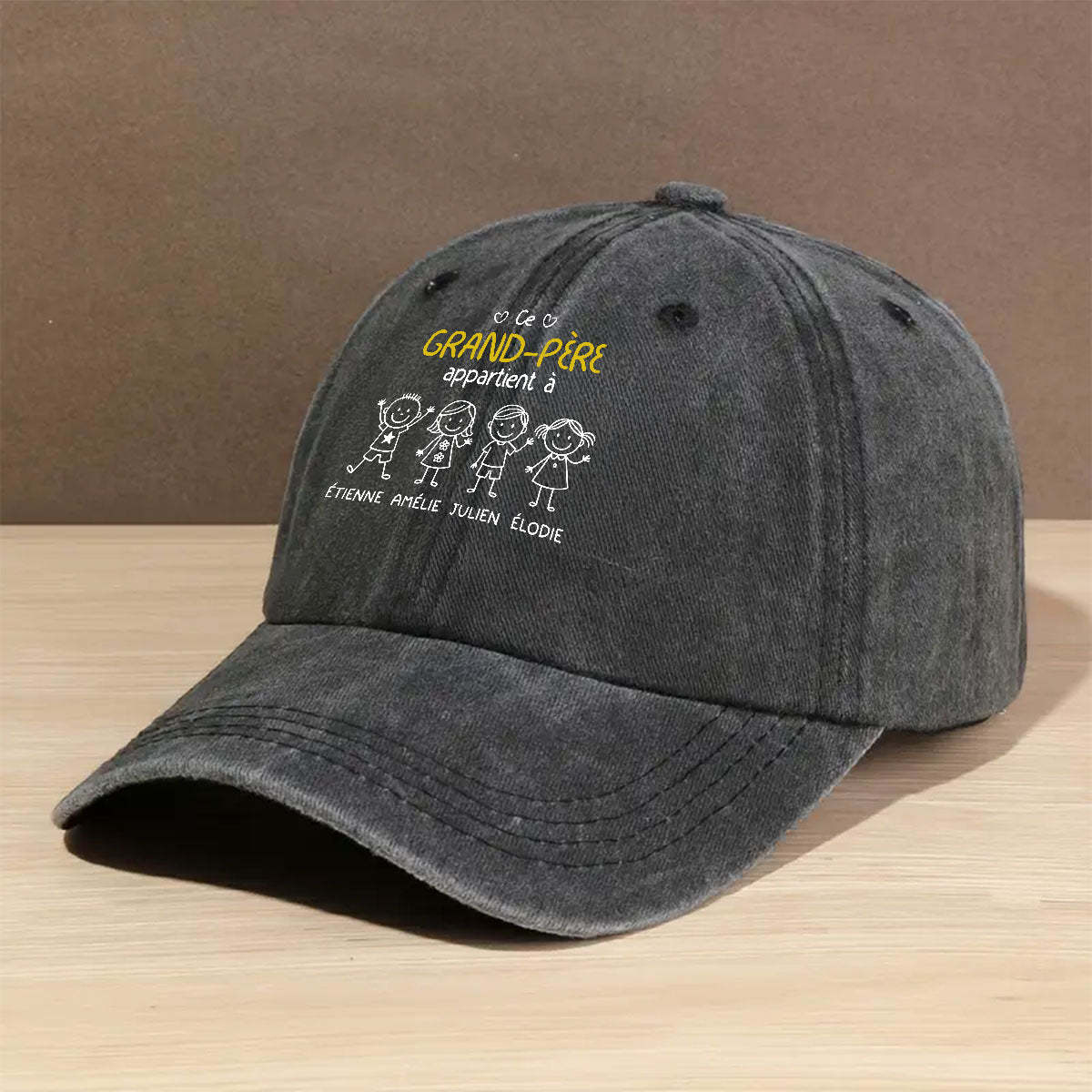Casquette en Denim Délavé Personnalisée - Ce Papi Nous Appartient