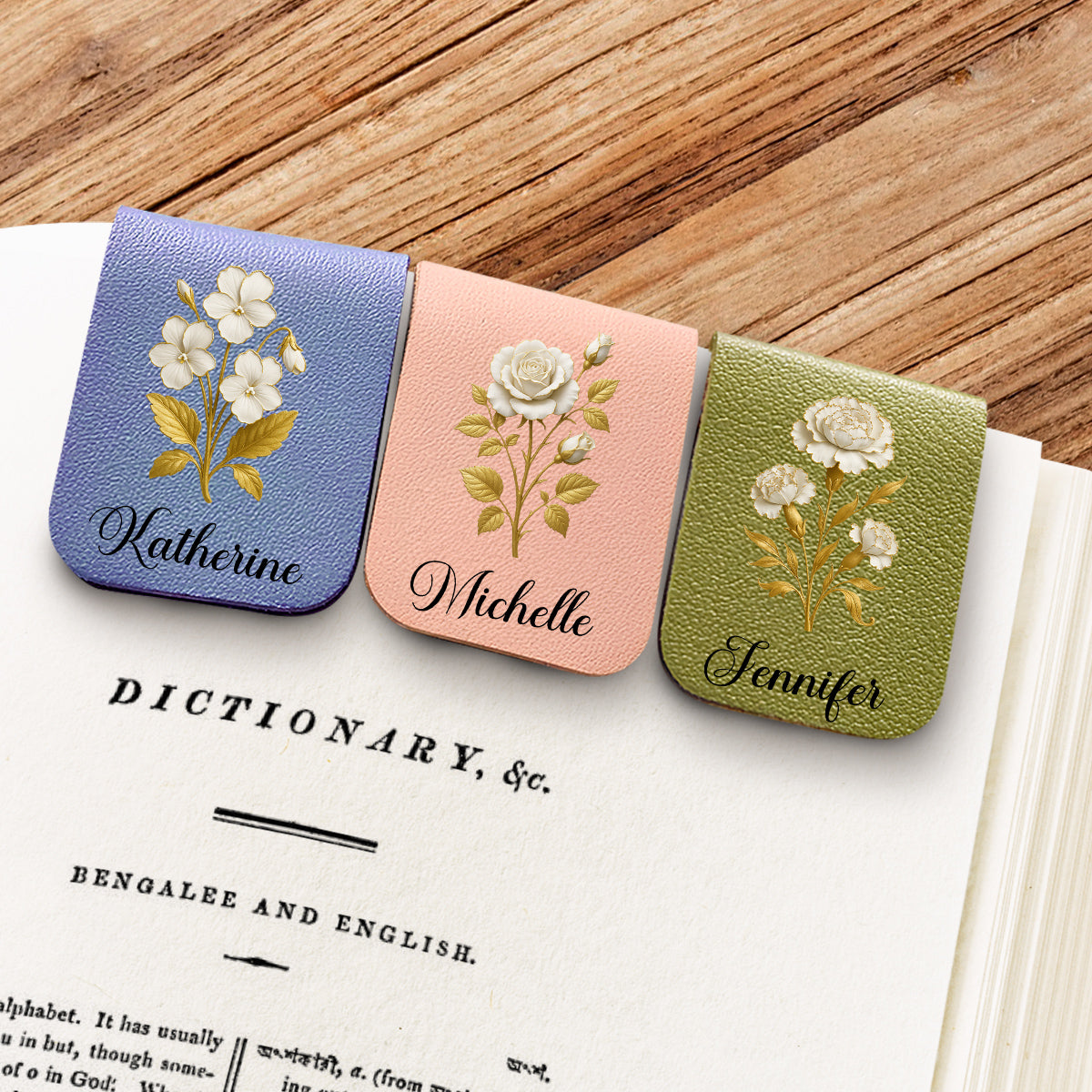 Flower Of The Month - Personalized Custom Leather Bookmark