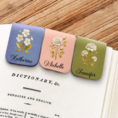 Flower Of The Month - Personalized Custom Leather Bookmark