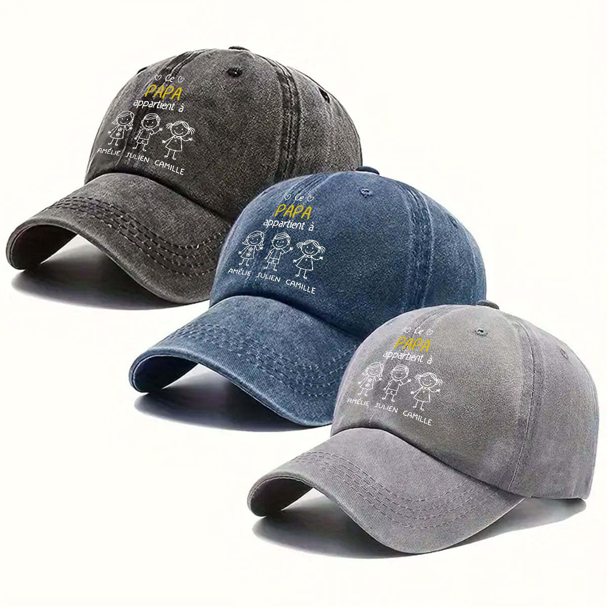 Casquette en Denim Délavé Personnalisée - Ce Papi Nous Appartient