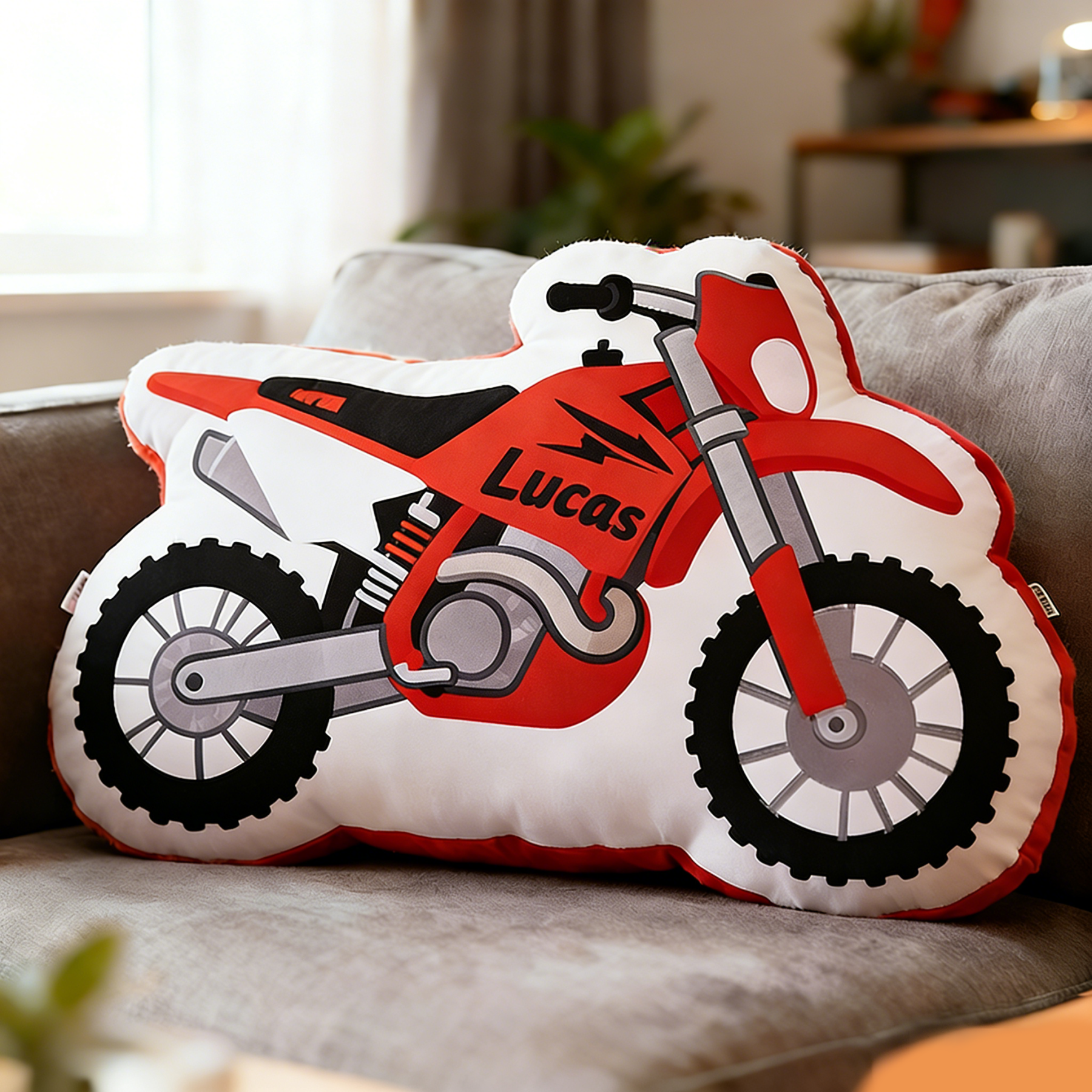 Personalized Motorcycle Pillow Custom Name 3D Graphic Print Cushion Gift for Bikers and Motorcycle Fans