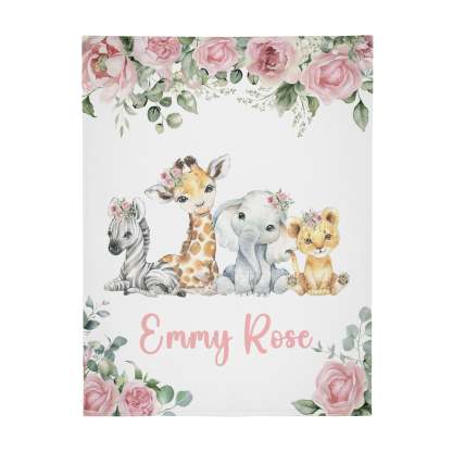 Personalized Forest Animal Girl Blanket - Gift for Baby