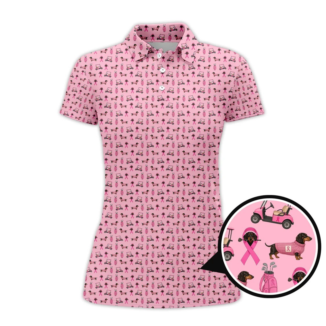 Dachshund Breast Cancer Awareness Golf Polo Shirt