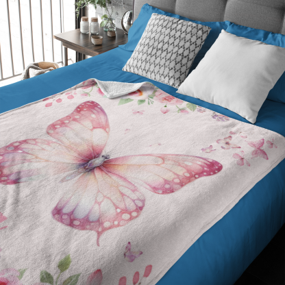 Personalized Watercolor Pink Butterfly Baby Name Blankets - Gift for Baby