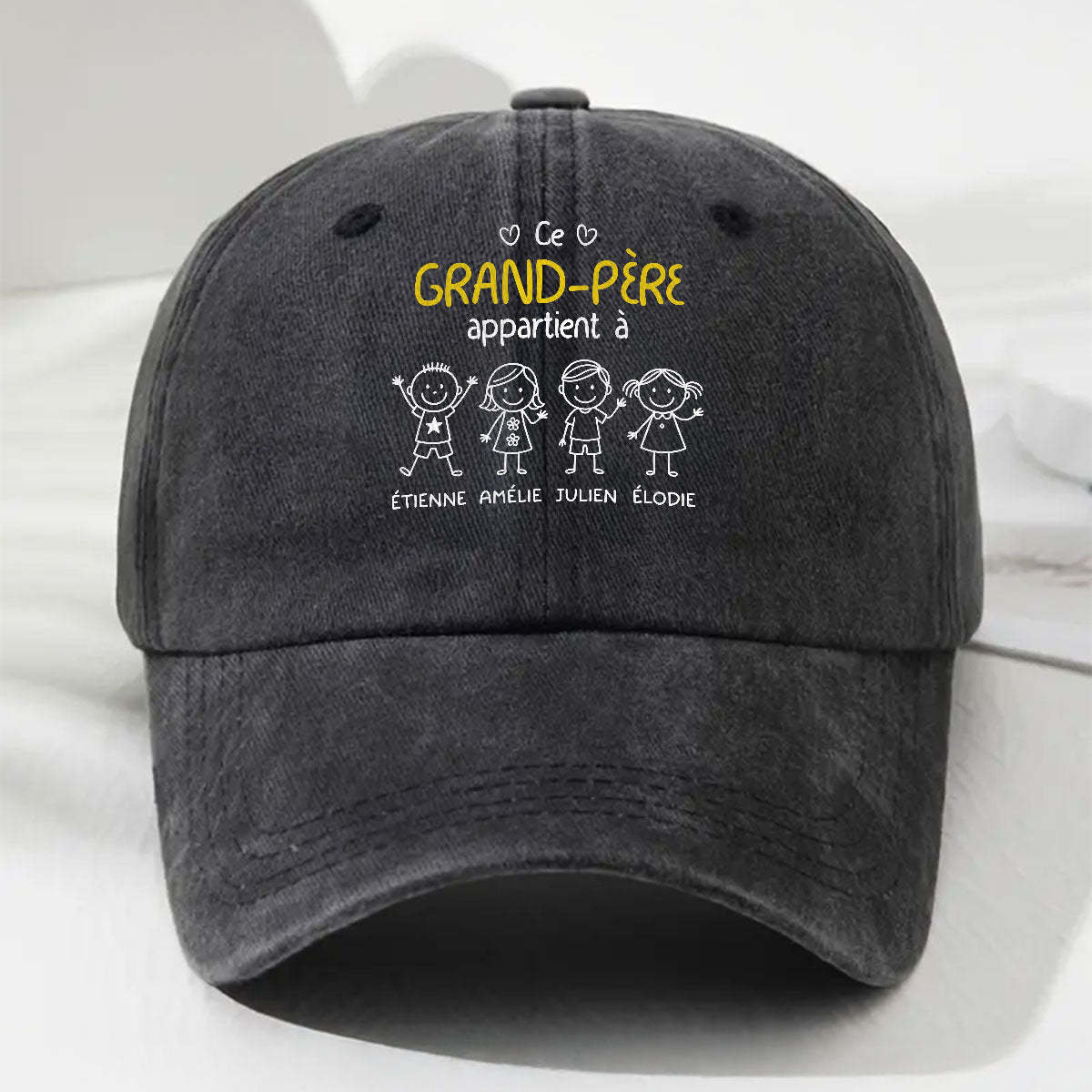 Casquette en Denim Délavé Personnalisée - Ce Papi Nous Appartient