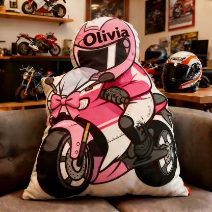 Personalized Biker Shaped Pillow Custom Name Cushion Gift for Motorcyclists and Motorcycle Enthusiasts