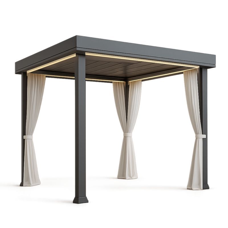 Gazebo Alluminio con Tende 300x300 cm-Kelonival