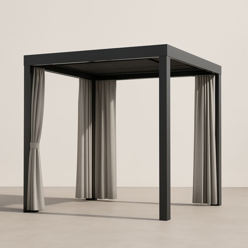 Gazebo da Giardino in Metallo con Tende in Poliestere Grigie-Kelonival