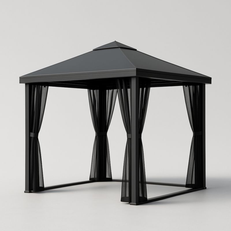 Gazebo in acciaio nero con tende-Kelonival