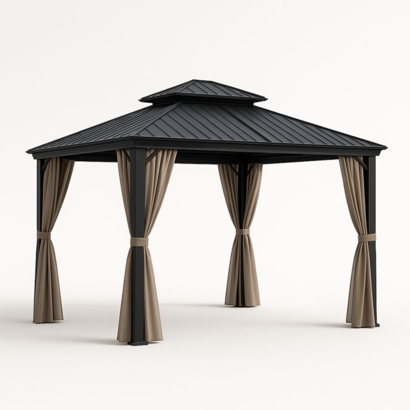 Gazebo da Giardino in Alluminio Nero con Tetto a Due Livelli-Kelonival