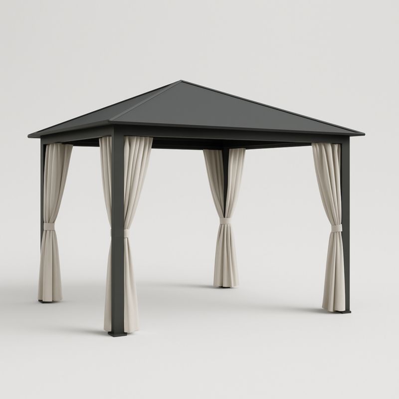 Gazebo da Giardino in Acciaio con Tende Crema-Kelonival