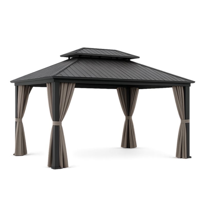 Gazebo in Alluminio e Acciaio con Tende in Poliestere 300x300cm Grigio Scuro-Kelonival