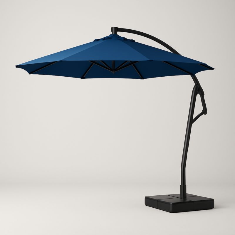 Ombrellone blu in poliestere con base in acciaio-Kelonival