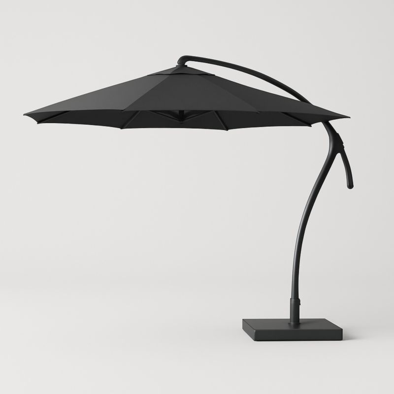 Ombrellone nero in poliestere con struttura in alluminio, diametro 300 cm-Kelonival