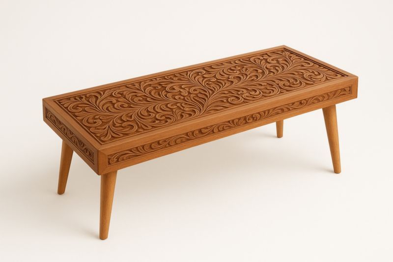 Table basse en bois massif sculpté 120x50x45 cm Brun