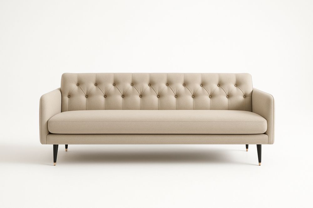 Canapé 3 places en tissu polyester avec pieds en bois massif