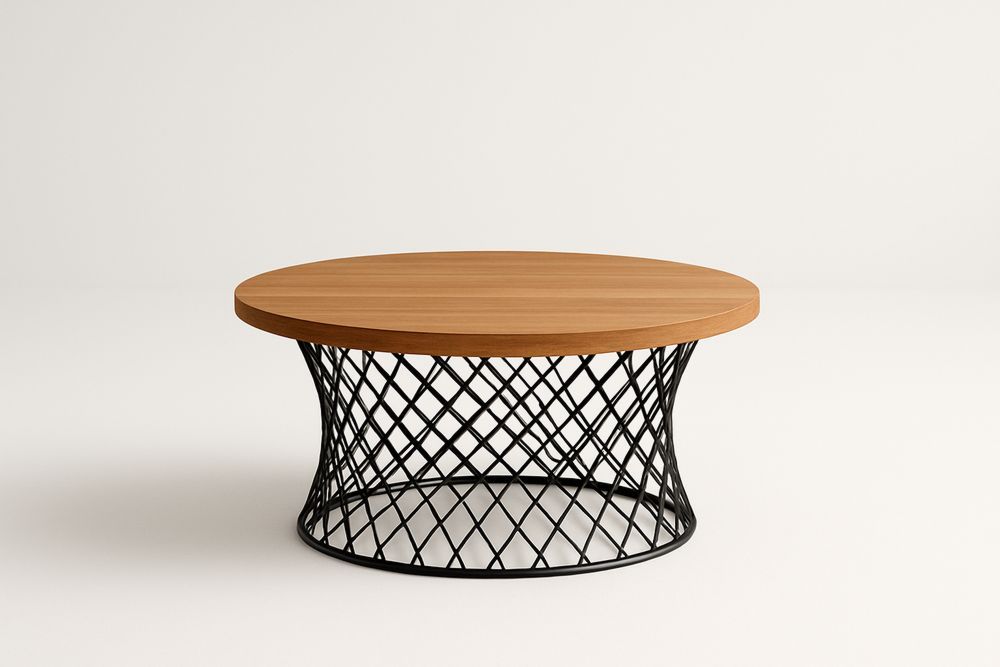 Table basse en bois massif avec base en acier peint noir