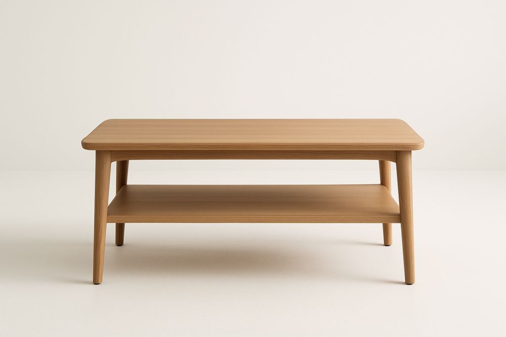 Table basse en bois massif (structure en bois massif) avec étagère 100x50x45 cm, couleur marron